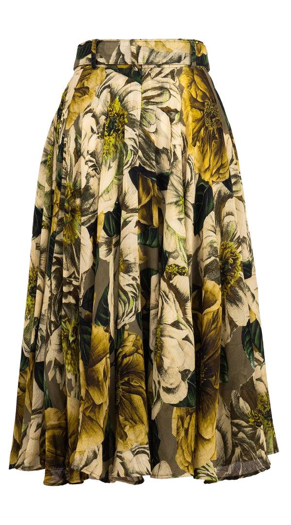 Samantha Sung Aster Skirt #1 With Belt Midi Length Wool (Giant Poppy Dark) - Beige Mustard