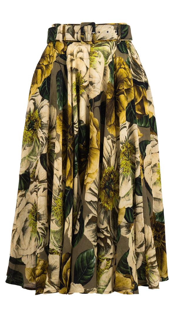 samantha sung Aster Skirt #1 with Belt Midi Length Wool (Giant Poppy Dark) - Beige Mustard