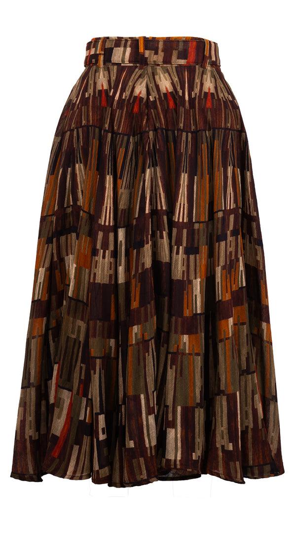Samantha Sung Aster Skirt #1 With Belt Midi Length Wool (Granada Rug) - Ocra Multi