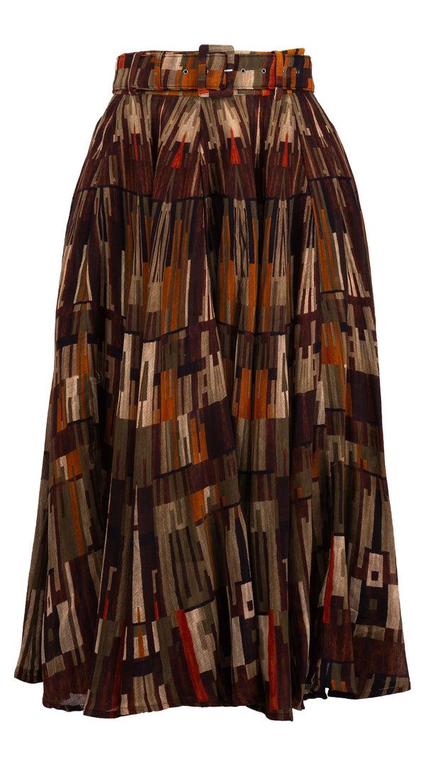 samantha sung Aster Skirt #1 with Belt Midi Length Wool (Granada Rug) - Ocra Multi