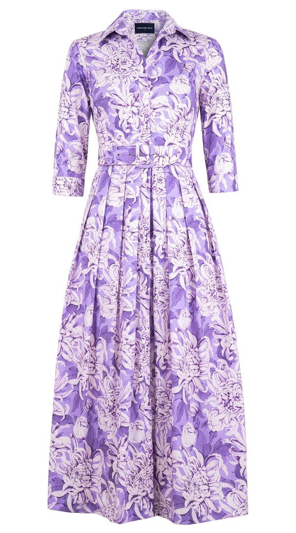 samantha sung Audrey Dress #1 Shirt Collar 3/4 Sleeve Ankle Length Cotton Stretch (Chrysanthemum Flower Big)