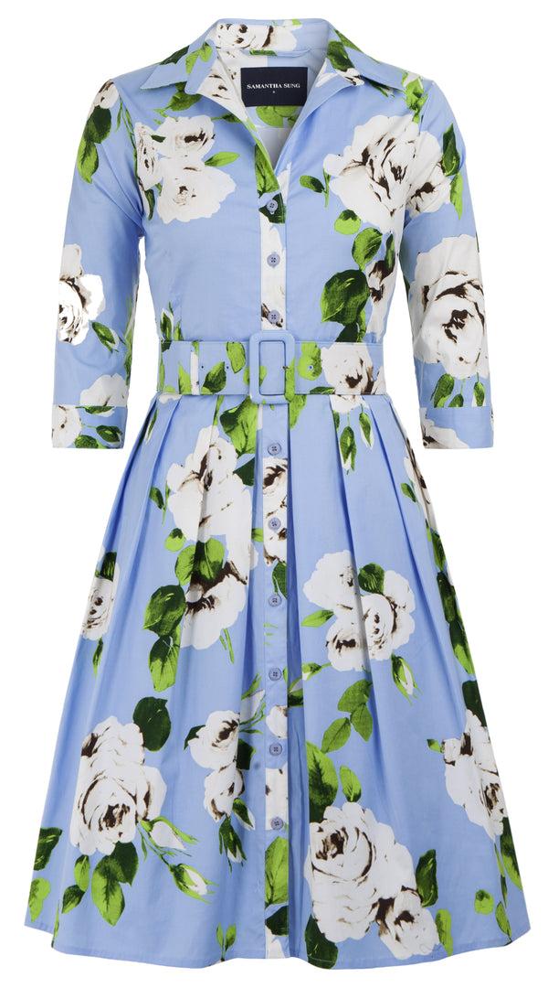 Samantha Sung Audrey Dress #1 Shirt Collar 3/4 Sleeve Cotton Stretch (Amber Queen)