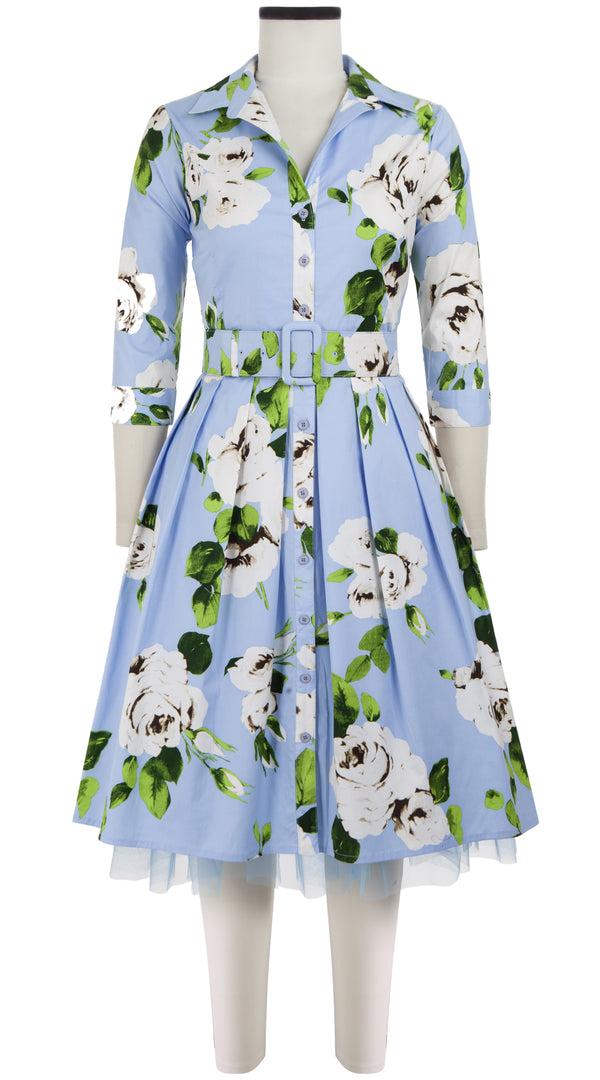 Samantha Sung Audrey Dress #1 Shirt Collar 3/4 Sleeve Cotton Stretch (Amber Queen)