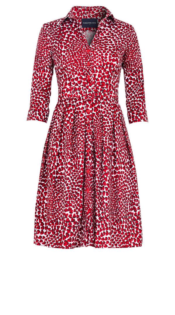 Samantha Sung Audrey Dress #1 Shirt Collar 3/4 Sleeve Cotton Stretch (Heart Wave)