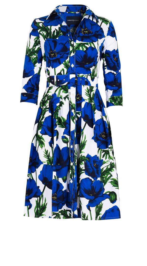 Samantha Sung Audrey Dress #1 Shirt Collar 3/4 Sleeve Cotton Stretch (Poppy Poland Small)