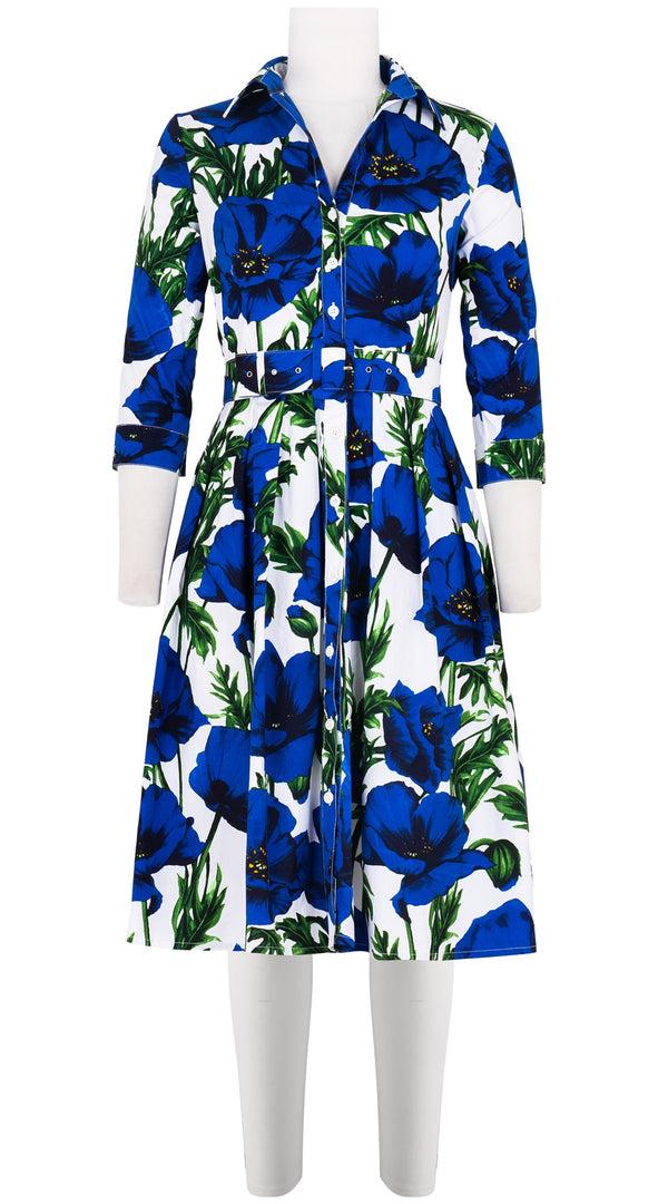 samantha sung Audrey Dress #1 Shirt Collar 3/4 Sleeve Cotton Stretch (Poppy Poland Small)