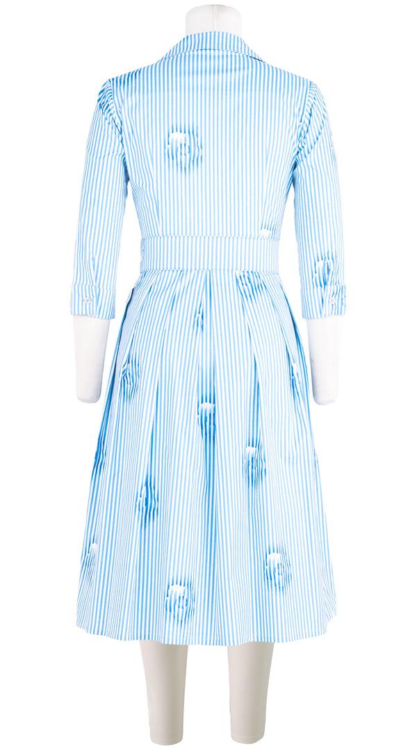 Samantha Sung Audrey Dress #1 Shirt Collar 3/4 Sleeve Long Length Cotton Stretch (Oxford Stripe) 10