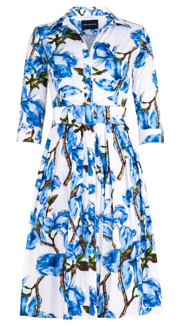 samantha sung Audrey Dress #1 Shirt Collar 3/4 Sleeve Long Length Cotton Stretch (Magnolia Blossom White) 4