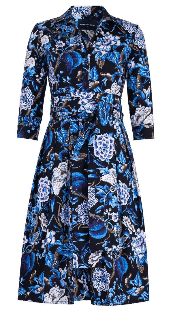 Samantha Sung Audrey Dress #1 Shirt Collar 3/4 Sleeve Long Length Cotton Stretch (Hill Garden Ground) 4
