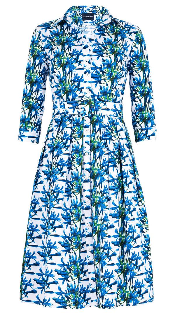Samantha Sung Audrey Dress #1 Shirt Collar 3/4 Sleeve Long Length Cotton Stretch (Tinker Bell Flower)