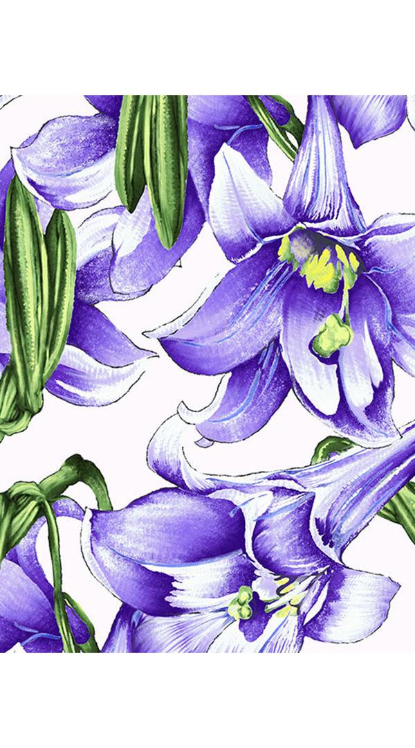 Samantha Sung Audrey Dress #1 Shirt Collar 3/4 Sleeve Long Length Cotton Stretch (Paper Lillies White)