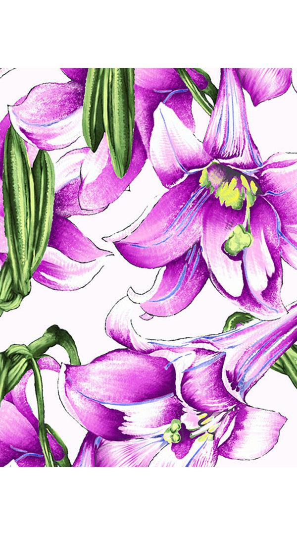 Samantha Sung Audrey Dress #1 Shirt Collar 3/4 Sleeve Long Length Cotton Stretch (Paper Lillies White)