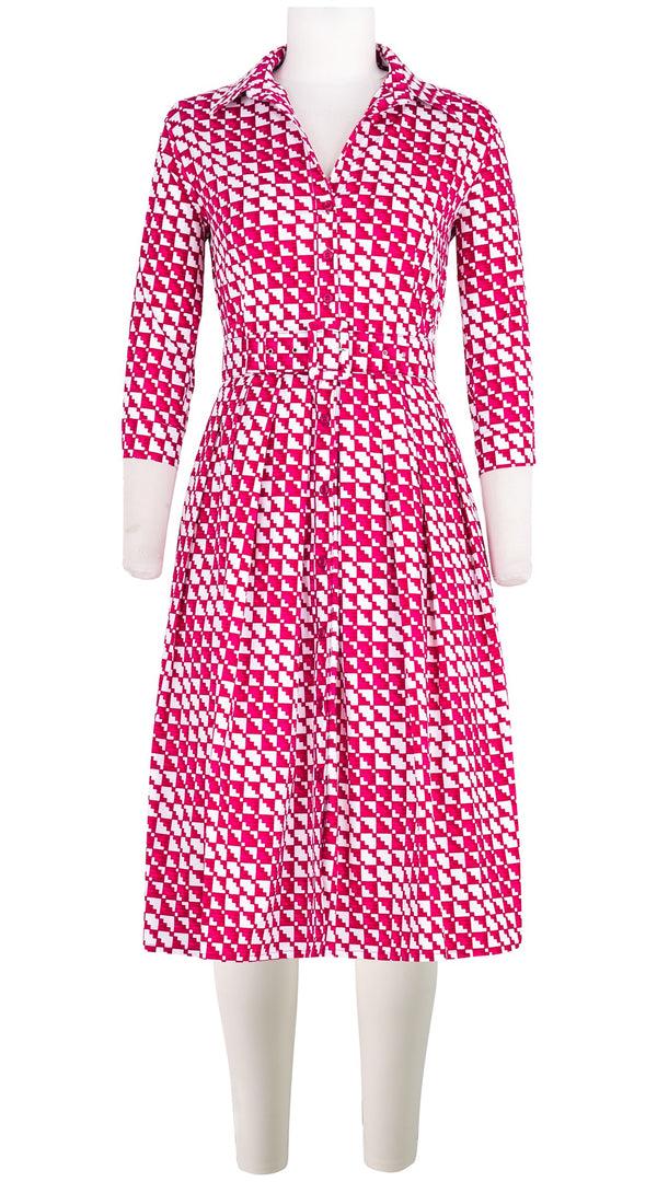 samantha sung Audrey Dress #1 Shirt Collar 3/4 Sleeve Long Length Cotton Stretch (Bamboo Weave)