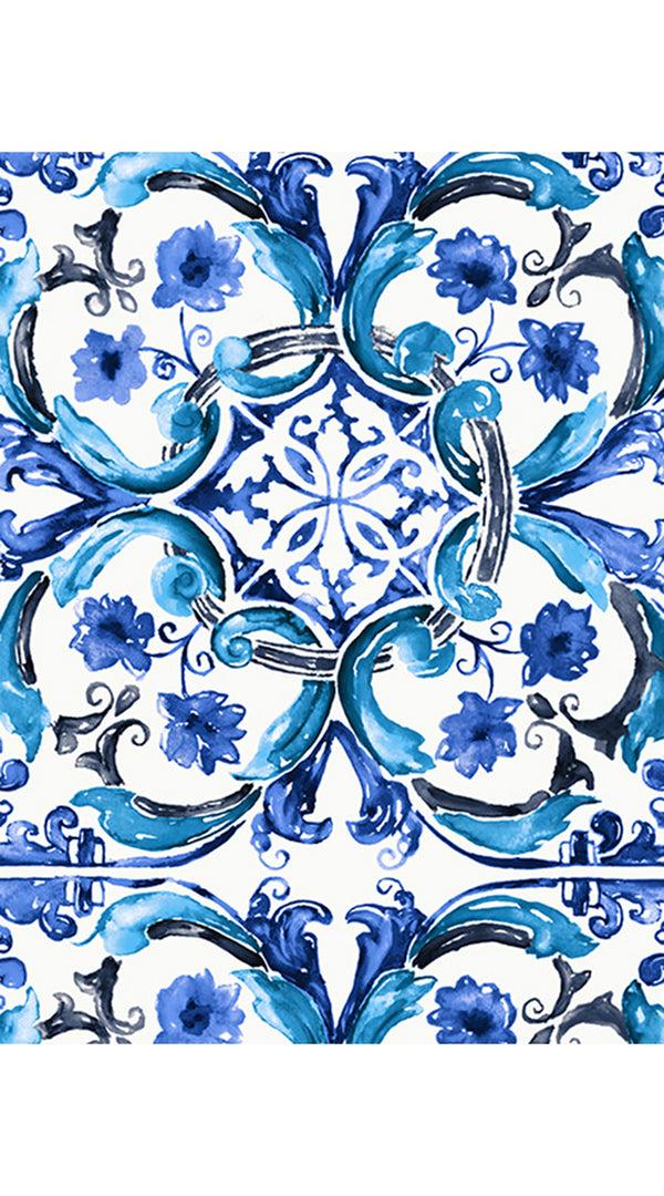 samantha sung Audrey Dress #1 Shirt Collar 3/4 Sleeve Long Length Cotton Stretch (Caribbean Tile)