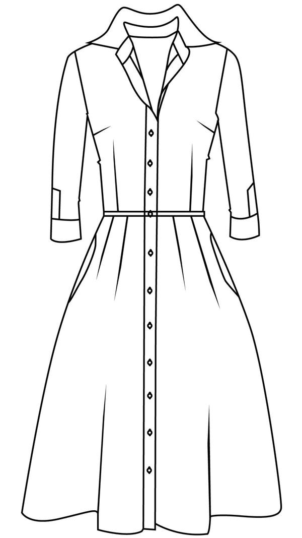 Samantha Sung Audrey Dress #1 Shirt Collar 3/4 Sleeve Long Length Cotton Stretch (Botanic Antique Small Pastel)