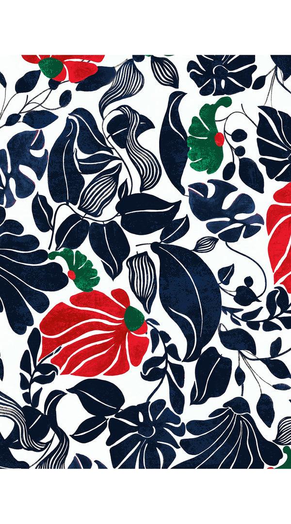 Samantha Sung Audrey Dress #1 Shirt Collar 3/4 Sleeve Long Length Cotton Stretch (Pacific Monster Leaves White)