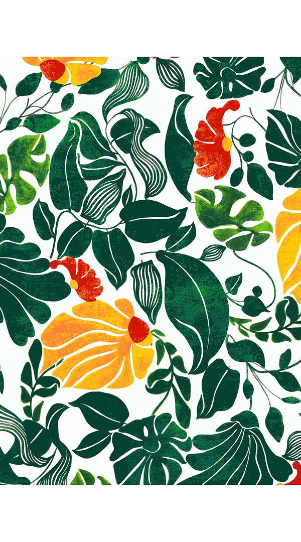 samantha sung Audrey Dress #1 Shirt Collar 3/4 Sleeve Long Length Cotton Stretch (Pacific Monster Leaves White)