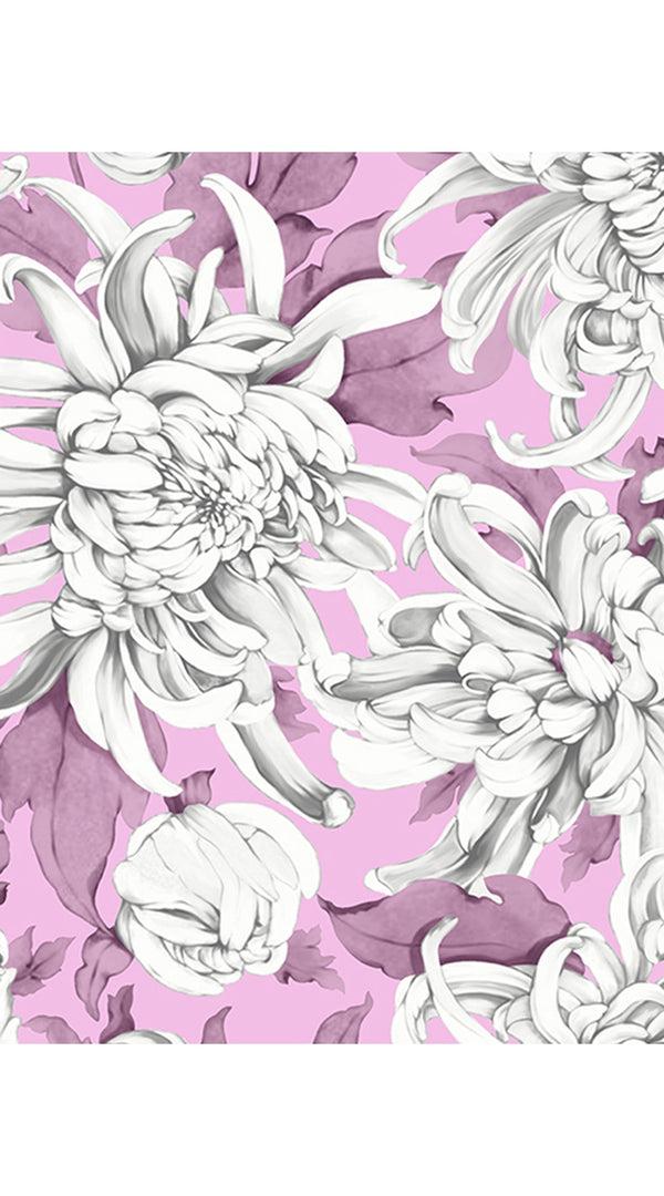 Samantha Sung Audrey Dress #1 Shirt Collar 3/4 Sleeve Long Length Cotton Stretch (Chrysanthemum Flower Big)