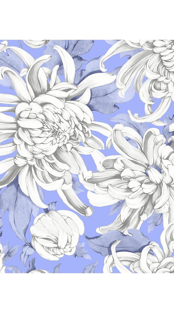 Samantha Sung Audrey Dress #1 Shirt Collar 3/4 Sleeve Long Length Cotton Stretch (Chrysanthemum Flower Big)