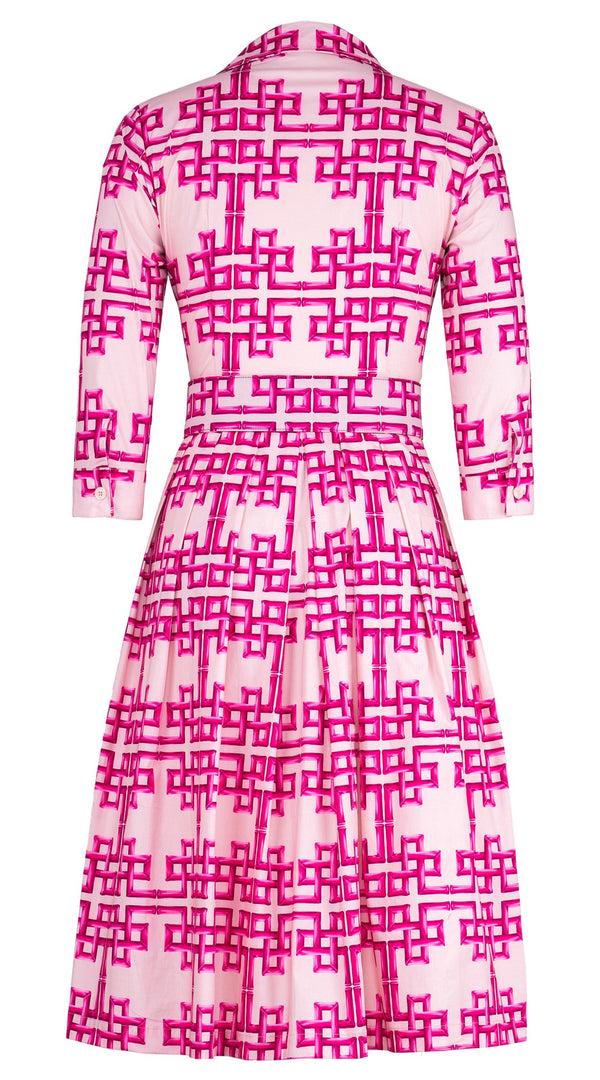 Samantha Sung Audrey Dress #1 Shirt Collar 3/4 Sleeve Long Length Cotton Stretch (Bamboo Grove Pastel)