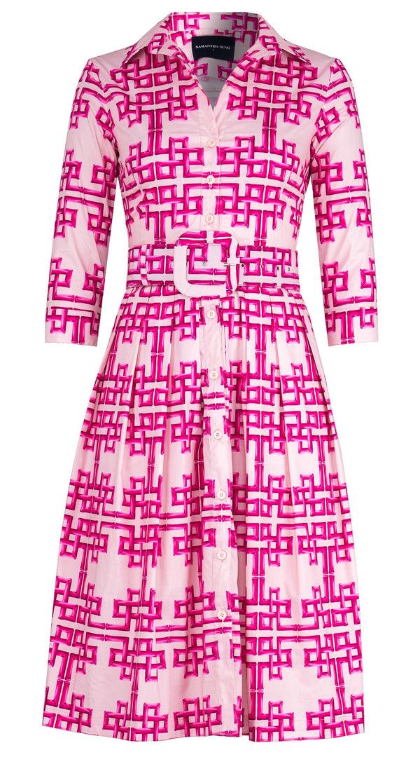 samantha sung Audrey Dress #1 Shirt Collar 3/4 Sleeve Long Length Cotton Stretch (Bamboo Grove Pastel)