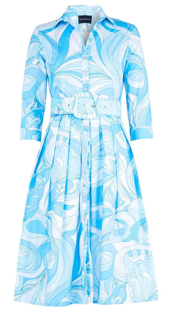 samantha sung Audrey Dress #1 Shirt Collar 3/4 Sleeve Long Length Cotton Stretch (Pucciesque Graphic)