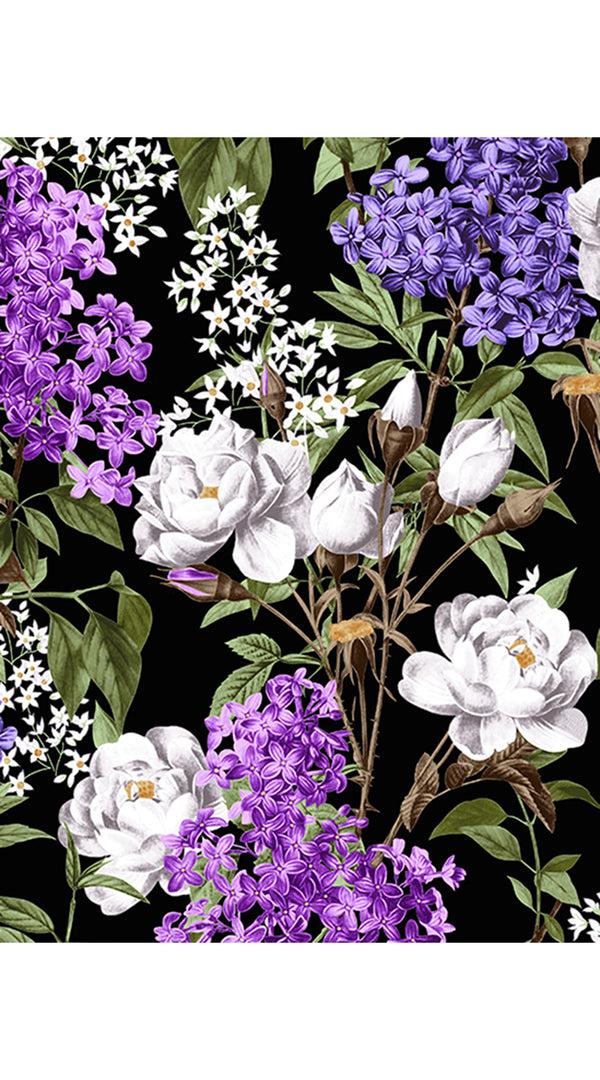 Samantha Sung Audrey Dress #1 Shirt Collar 3/4 Sleeve Long Length Cotton Stretch (Lilac Heaven Black)