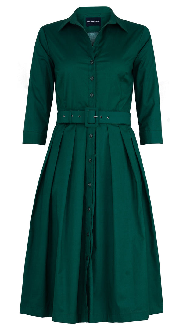 Samantha Sung Audrey Dress #1 Shirt Collar 3/4 Sleeve Long Length Cotton Stretch (Solid)