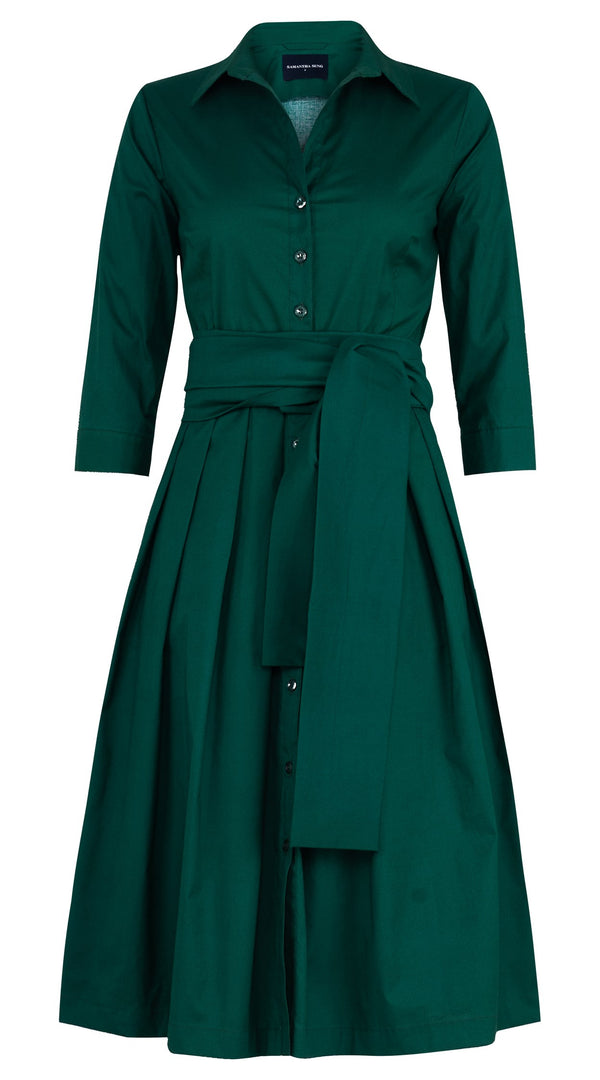 Samantha Sung Audrey Dress #1 Shirt Collar 3/4 Sleeve Long Length Cotton Stretch (Solid)
