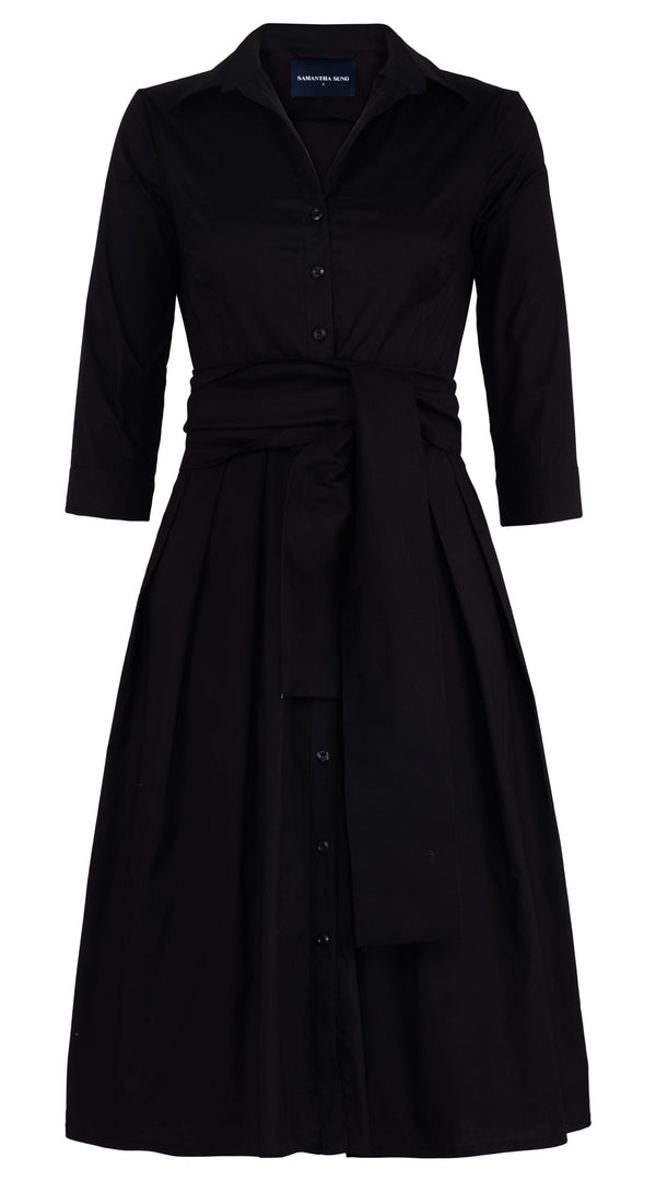 Samantha Sung Audrey Dress #1 Shirt Collar 3/4 Sleeve Long Length Cotton Stretch (Solid)