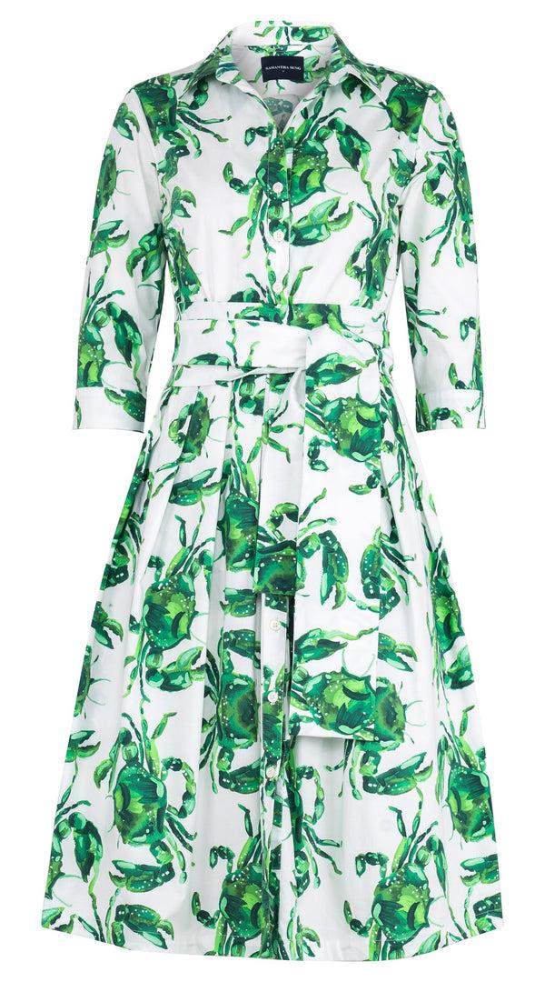 Samantha Sung Audrey Dress #1 Shirt Collar 3/4 Sleeve Long Length Cotton Stretch (Crab Art)