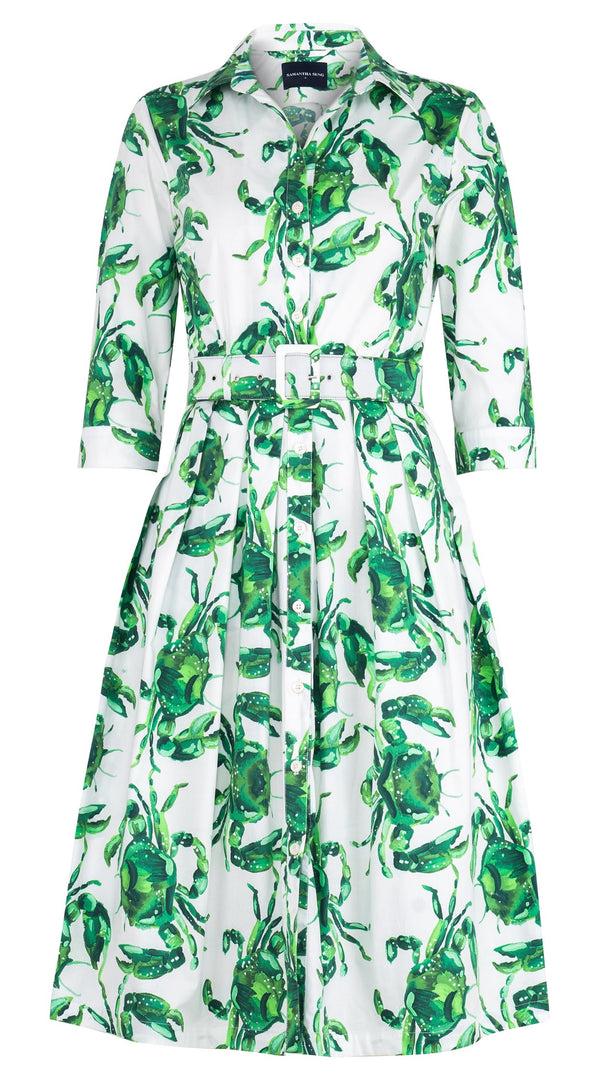 samantha sung Audrey Dress #1 Shirt Collar 3/4 Sleeve Long Length Cotton Stretch (Crab Art)