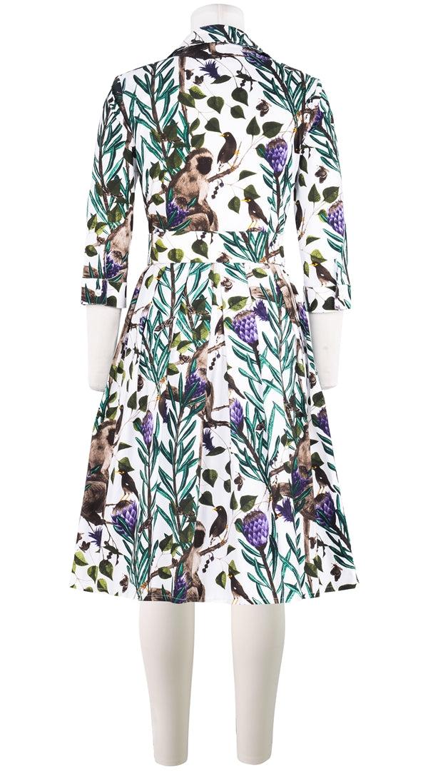 Samantha Sung Audrey Dress #1 Shirt Collar 3/4 Sleeve Long Length Cotton Stretch (EASTERN MONKEY WHITE) 1