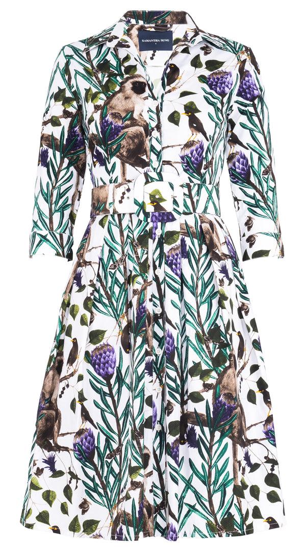 samantha sung Audrey Dress #1 Shirt Collar 3/4 Sleeve Long Length Cotton Stretch (EASTERN MONKEY WHITE) 1