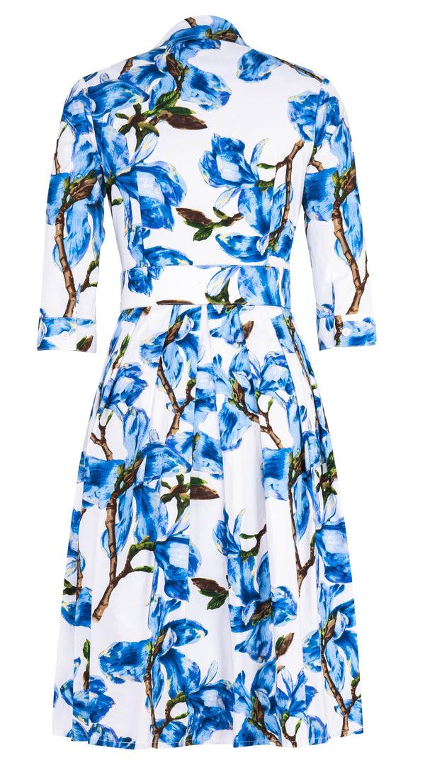 Samantha Sung Audrey Dress #1 Shirt Collar 3/4 Sleeve Long Length Cotton Stretch (Magnolia Blossom White) 4