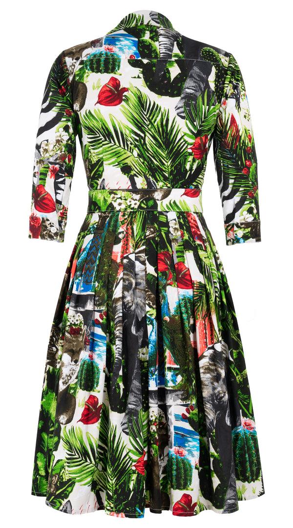 Samantha Sung Audrey Dress #1 Shirt Collar 3/4 Sleeve Long Length Cotton Stretch (Congo Jungle) 8