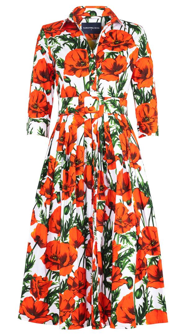 Samantha Sung Audrey Dress #1 Shirt Collar 3/4 Sleeve Long Length Cotton Stretch (Poppy Polland) 2