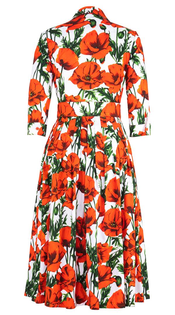 Samantha Sung Audrey Dress #1 Shirt Collar 3/4 Sleeve Long Length Cotton Stretch (Poppy Polland) 2