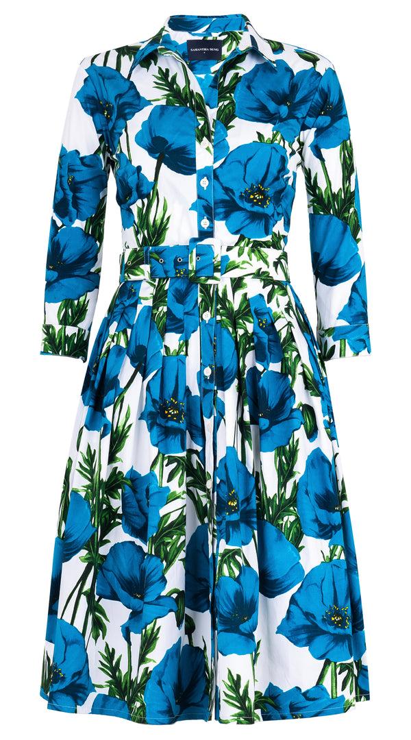 samantha sung Audrey Dress #1 Shirt Collar 3/4 Sleeve Long Length Cotton Stretch (Poppy Polland) 2 samantha sung Audrey Dress #1 Shirt Collar 3/4 Sleeve Long Length Cotton Stretch (Poppy Polland) 2