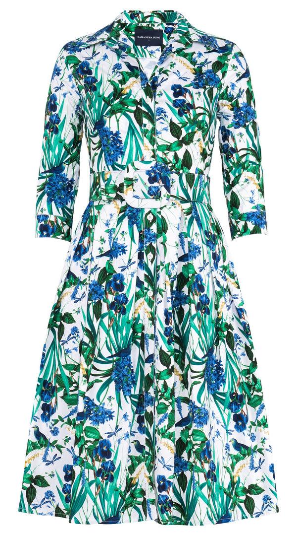 samantha sung Audrey Dress #1 Shirt Collar 3/4 Sleeve Long Length Cotton Stretch (Vintage Iris)