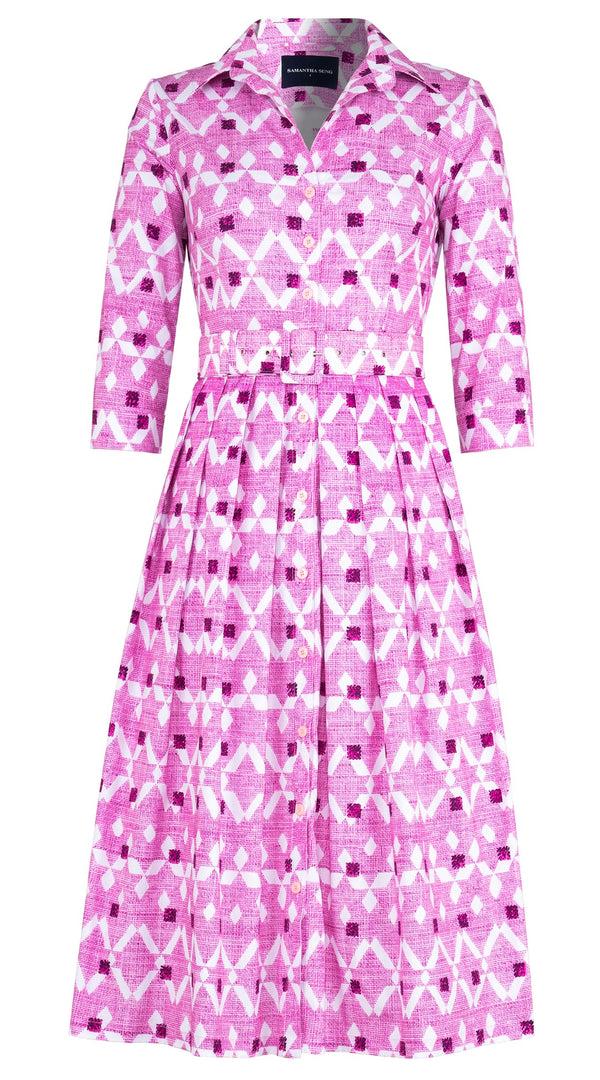 samantha sung Audrey Dress #1 Shirt Collar 3/4 Sleeve Midi Length Cotton Stretch (Shirting Heiroom Small)