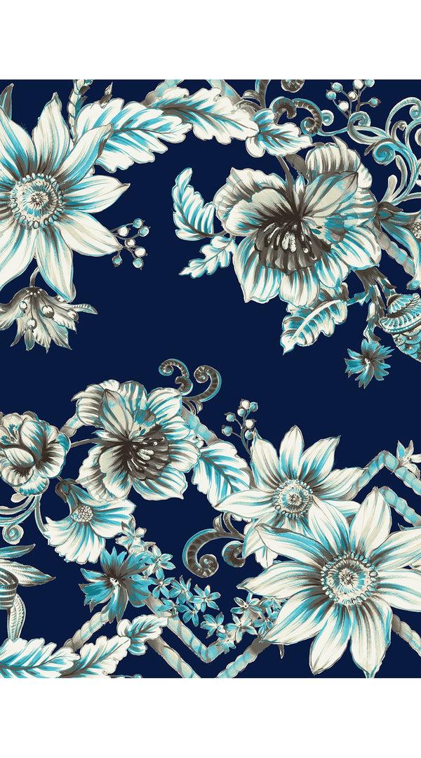 Samantha Sung Audrey Dress #1 Shirt Collar 3/4 Sleeve Midi Length Cotton Stretch (Flower Luxembrug Ivory)