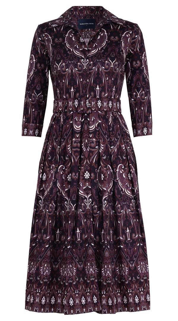 samantha sung Audrey Dress #1 Shirt Collar 3/4 Sleeve Midi Length Cotton Stretch (Mill Creek Paisley Dark)