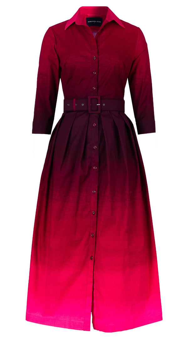 samantha sung Audrey Dress #1 Shirt Collar 3/4 Sleeve Midi Plus Length Cotton Stretch (Ombre Multi)
