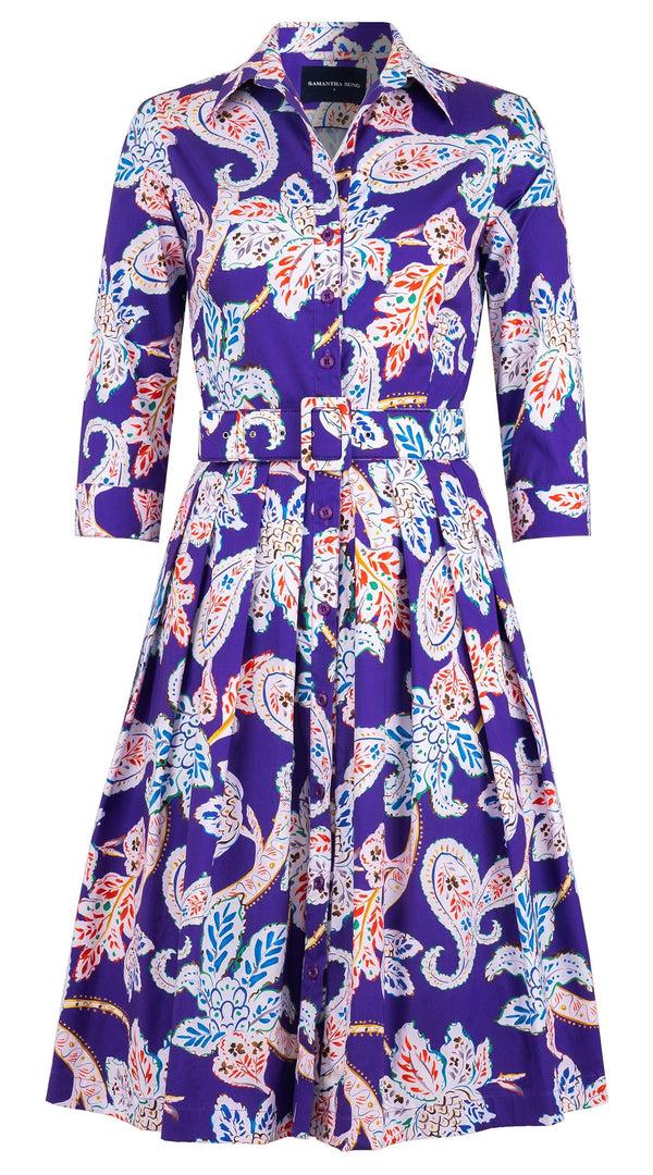 samantha sung Audrey Dress #1 Shirt Collar 3/4 Sleeve Regular +3 Length Cotton Stretch (Marseille Paisley Big)