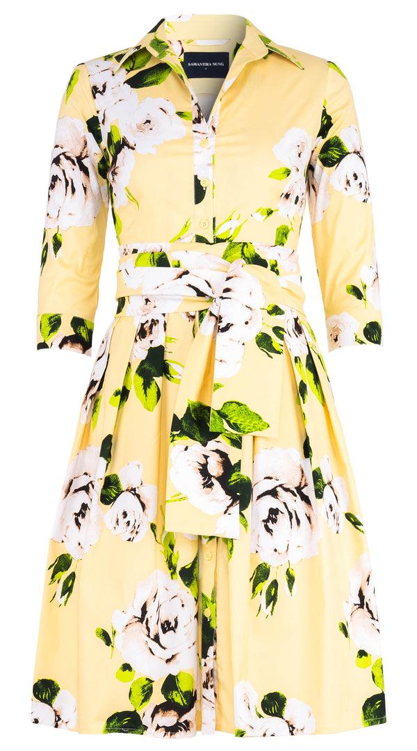 Samantha Sung Audrey Dress #1 Shirt Collar 3/4 Sleeve Regular Length Cotton Stretch (Amber Queen) 3