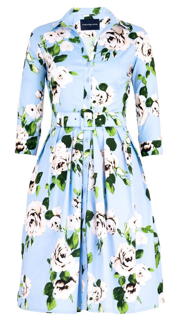 Samantha Sung Audrey Dress #1 Shirt Collar 3/4 Sleeve Regular Length Cotton Stretch (Amber Queen) 3