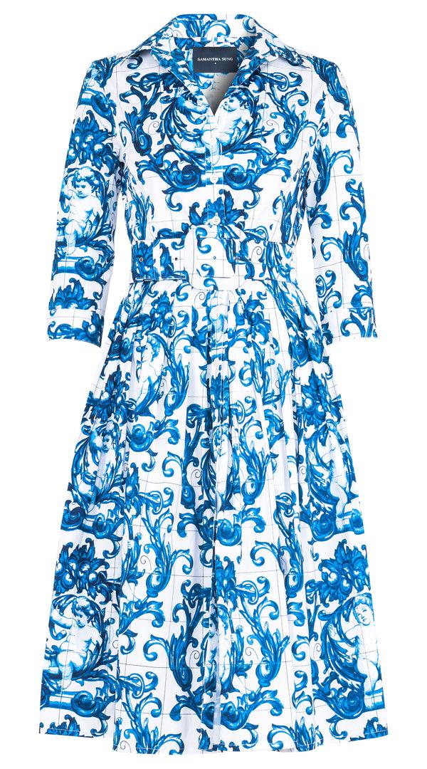 samantha sung Audrey Dress #1 Shirt Collar 3/4 Sleeve Regular Length Cotton Stretch (Cherub Tile) 2