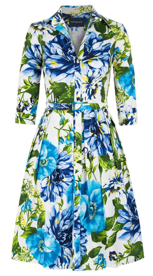 samantha sung Audrey Dress #1 Shirt Collar 3/4 Sleeve Regular Length Cotton Stretch (Los Cabos Flower) 10