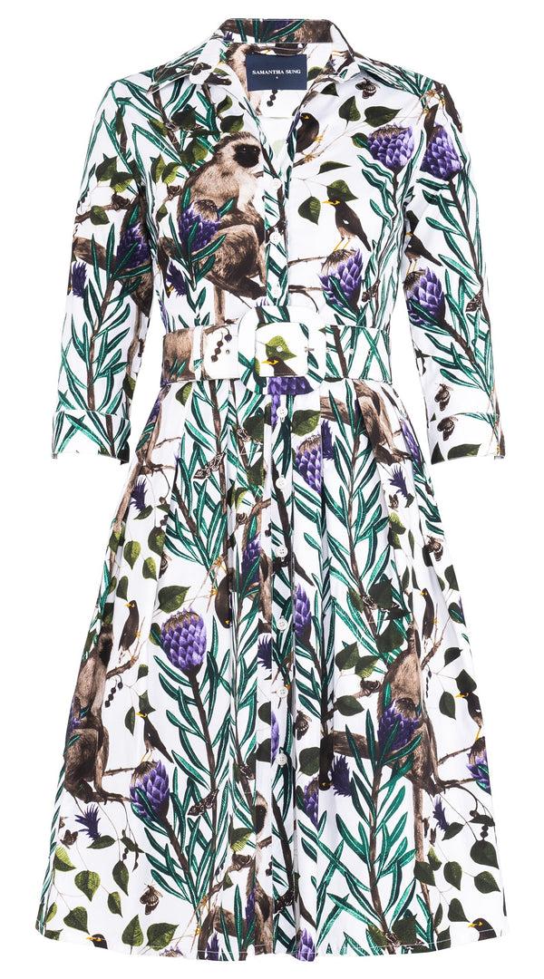 samantha sung Audrey Dress #1 Shirt Collar 3/4 Sleeve Regular Length Cotton Stretch (Eastern Monkey White)
